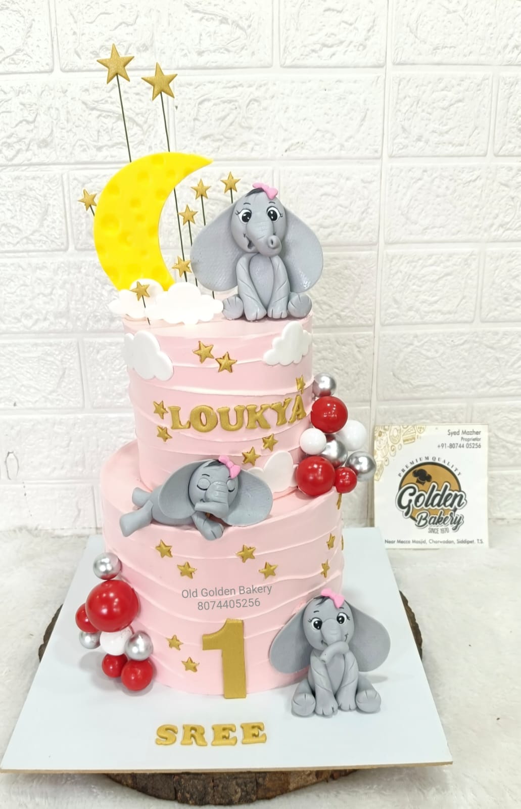 Pink First Birthday Tier Cake by Golden Bakery Siddipet